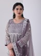 Purple Kurta Pant Set In Net With Resham Embroidery